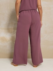 Yours Curve Purple Washed Twill Wide Leg Trousers - Image 3 of 5