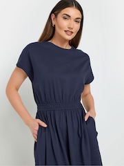 Long Tall Sally Blue 100% Cotton Shirred Waist Dress - Image 4 of 5