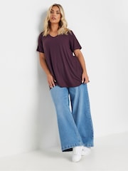 Yours Curve Purple V-Neck Ribbed Swing T-Shirt - Image 2 of 5