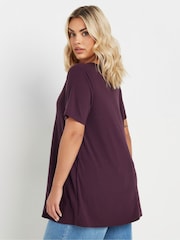 Yours Curve Purple V-Neck Ribbed Swing T-Shirt - Image 3 of 5