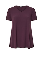 Yours Curve Purple V-Neck Ribbed Swing T-Shirt - Image 5 of 5