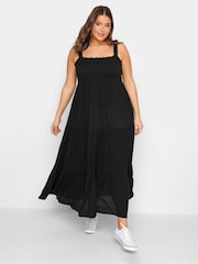 Yours Curve Black Shirred Strappy Sundress - Image 1 of 5