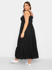 Yours Curve Black Shirred Strappy Sundress - Image 2 of 5