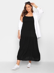Yours Curve Black Shirred Strappy Sundress - Image 4 of 5
