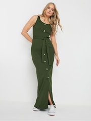 Long Tall Sally Green 100% Cotton Sleeveless Ribbed Button Dress - Image 1 of 4