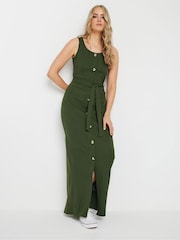 Long Tall Sally Green 100% Cotton Sleeveless Ribbed Button Dress - Image 2 of 4