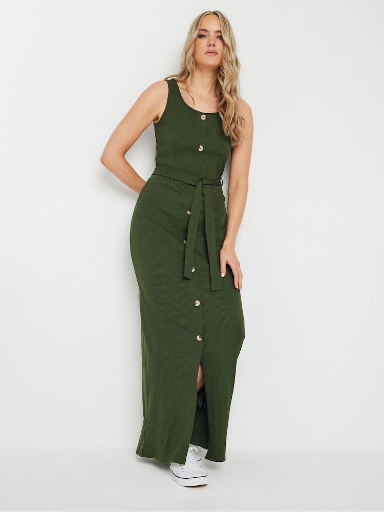 Long Tall Sally Green 100% Cotton Sleeveless Ribbed Button Dress - Image 2 of 4