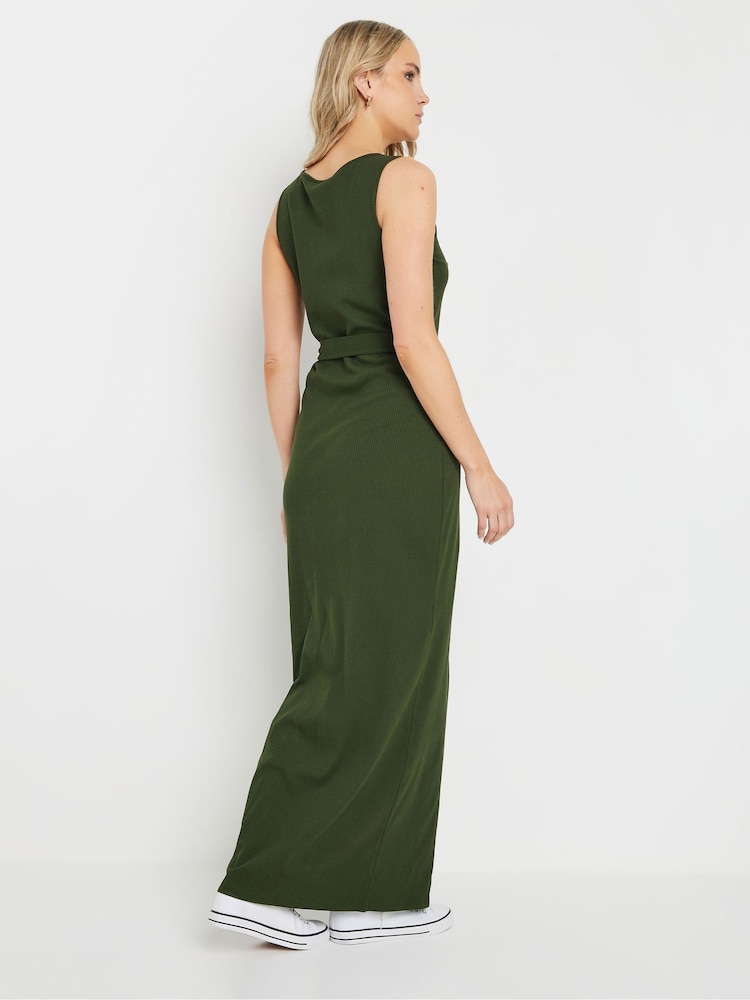Long Tall Sally Green 100% Cotton Sleeveless Ribbed Button Dress - Image 3 of 4