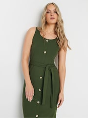 Long Tall Sally Green 100% Cotton Sleeveless Ribbed Button Dress - Image 4 of 4