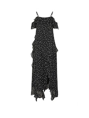 PixieGirl Petite Black Spot Printed Frill Maxi Dress - Image 4 of 4