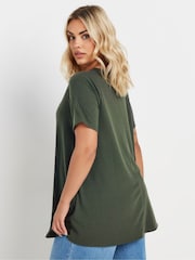 Yours Curve Green V-Neck Ribbed Swing T-Shirt - Image 3 of 4