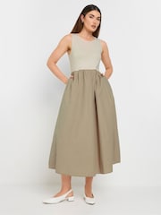 Long Tall Sally White 100% Cotton Sleeveless Mix Fabric Midi Dress - Image 1 of 5