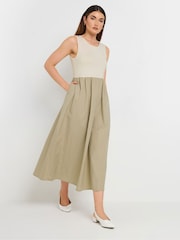 Long Tall Sally White 100% Cotton Sleeveless Mix Fabric Midi Dress - Image 2 of 5