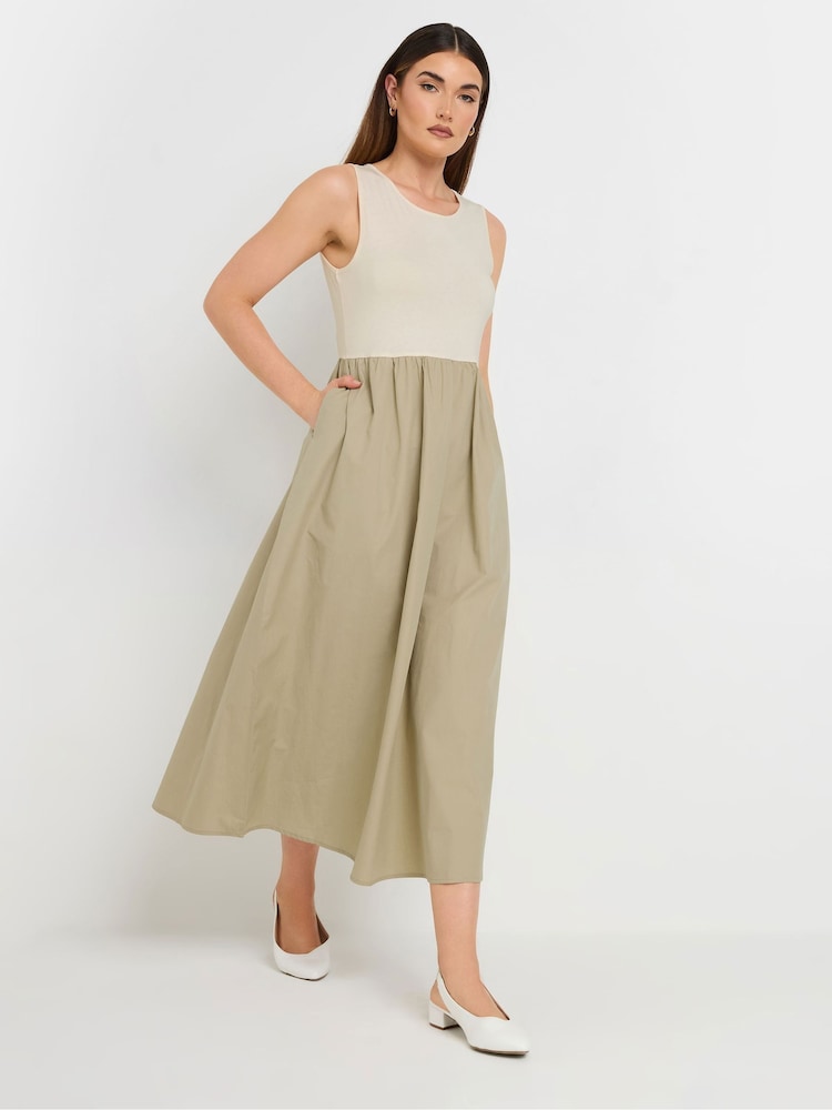 Long Tall Sally White 100% Cotton Sleeveless Mix Fabric Midi Dress - Image 2 of 5
