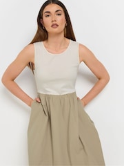 Long Tall Sally White 100% Cotton Sleeveless Mix Fabric Midi Dress - Image 4 of 5