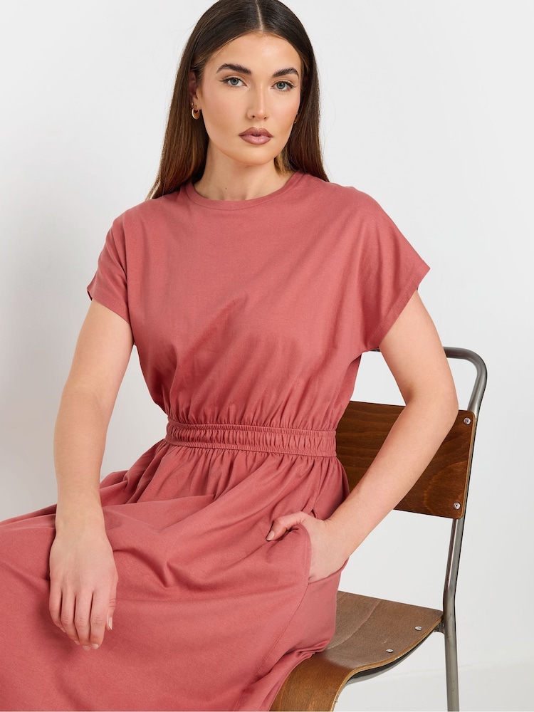 Long Tall Sally Pink 100% Cotton Shirred Waist Dress - Image 4 of 5