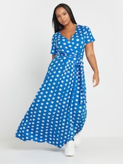 Yours Curve Blue Wrap Maxi Dress - Image 1 of 5