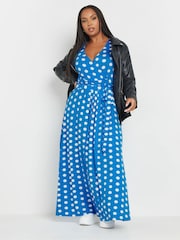 Yours Curve Blue Wrap Maxi Dress - Image 4 of 5