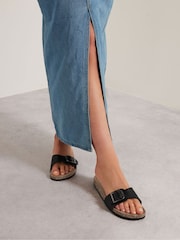 Long Tall Sally Black Single Buckle Footbed Sandals - Image 1 of 5
