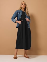 Long Tall Sally Black 100% Cotton Sleeveless Mix Fabric Midi Dress - Image 2 of 4