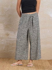 PixieGirl Petite Black Wide Leg Cropped 100% Cotton Trousers - Image 1 of 5