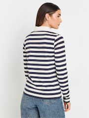 כחול  - Long Tall Sally 100% Cotton Striped Half Placket Polo T-Shirt - תמונה 3 מתוך 5