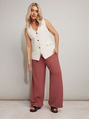 Yours Curve Red Washed Twill Wide Leg Trousers - Image 2 of 4