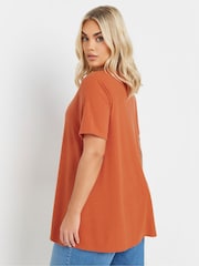 Yours Curve Orange V-Neck Ribbed Swing T-Shirt - Image 4 of 6