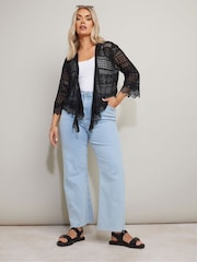 Yours Curve Black Waterfall Lace Trim Cardigan - Image 2 of 5