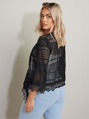 Yours Curve Black Waterfall Lace Trim Cardigan - Image 3 of 5