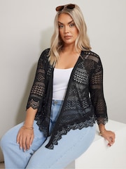 Yours Curve Black Waterfall Lace Trim Cardigan - Image 4 of 5