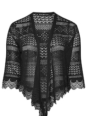Yours Curve Black Waterfall Lace Trim Cardigan - Image 5 of 5