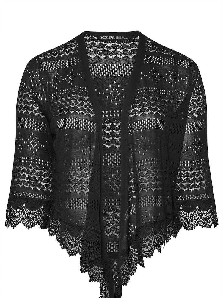 Yours Curve Black Waterfall Lace Trim Cardigan - Image 5 of 5