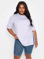 Yours Curve Blue Pull On Stretch Denim Cycling Shorts - Image 1 of 4