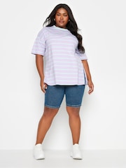 Yours Curve Blue Pull On Stretch Denim Cycling Shorts - Image 2 of 4