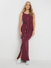 Long Tall Sally Red 100% Cotton Sleeveless Ribbed Button Dress - Image 1 of 4