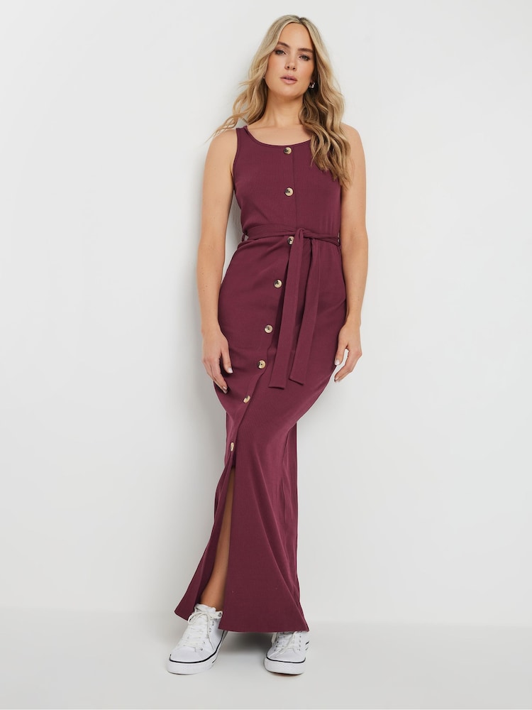 Long Tall Sally Red 100% Cotton Sleeveless Ribbed Button Dress - Image 1 of 4