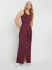 Long Tall Sally Red 100% Cotton Sleeveless Ribbed Button Dress - Image 2 of 4