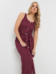 Long Tall Sally Red 100% Cotton Sleeveless Ribbed Button Dress - Image 4 of 4