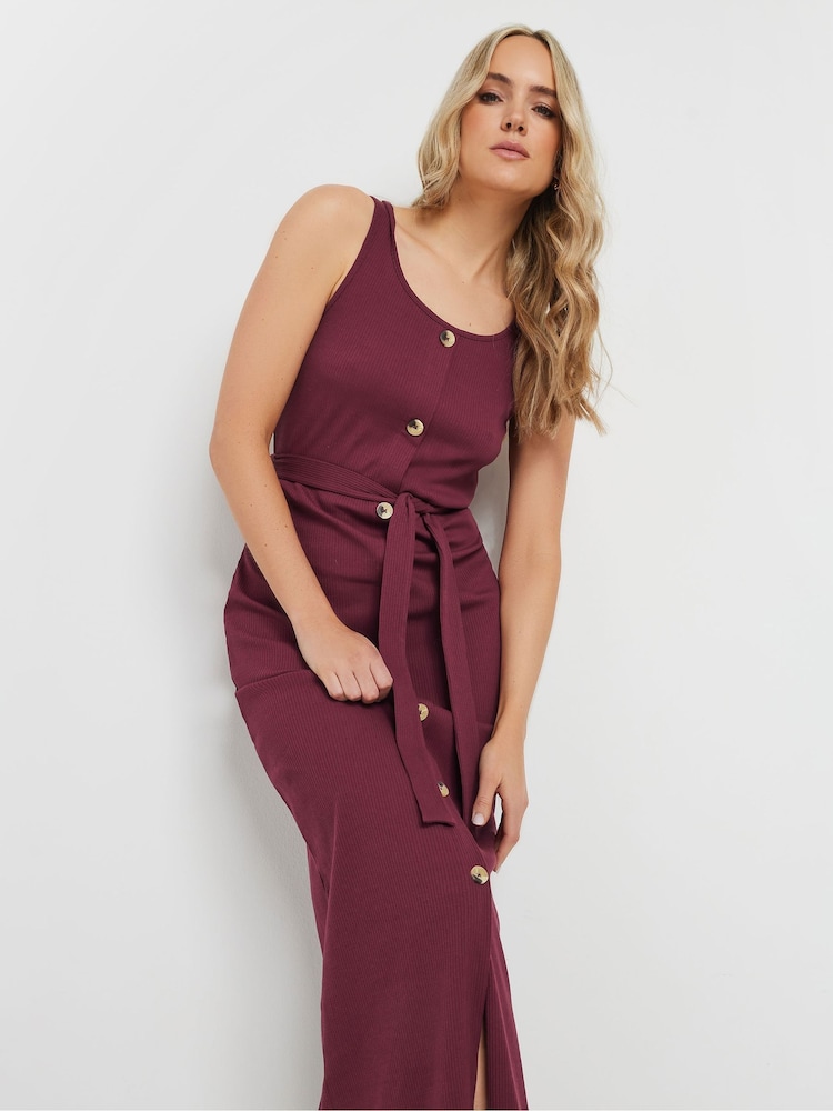 Long Tall Sally Red 100% Cotton Sleeveless Ribbed Button Dress - Image 4 of 4