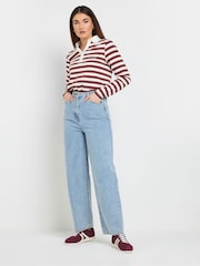 Long Tall Sally Brown 100% Cotton Striped Half Placket Polo T-Shirt - Image 3 of 5