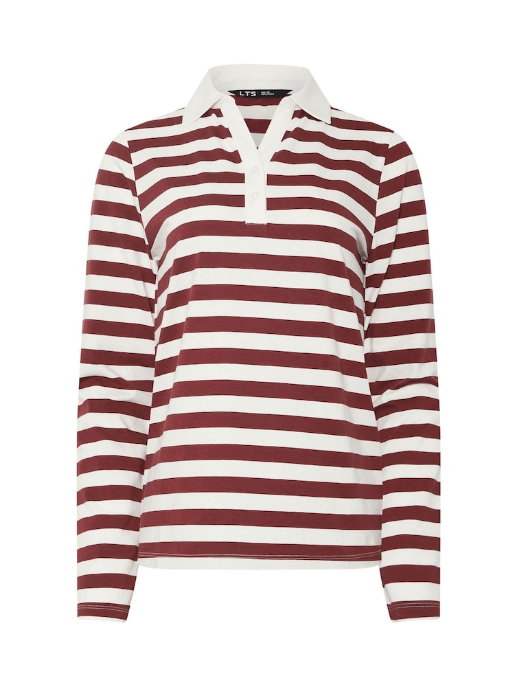 Long Tall Sally Brown 100% Cotton Striped Half Placket Polo T-Shirt - Image 5 of 5