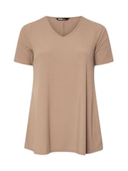 Yours Curve Natural V-Neck Ribbed Swing T-Shirt - Image 5 of 5
