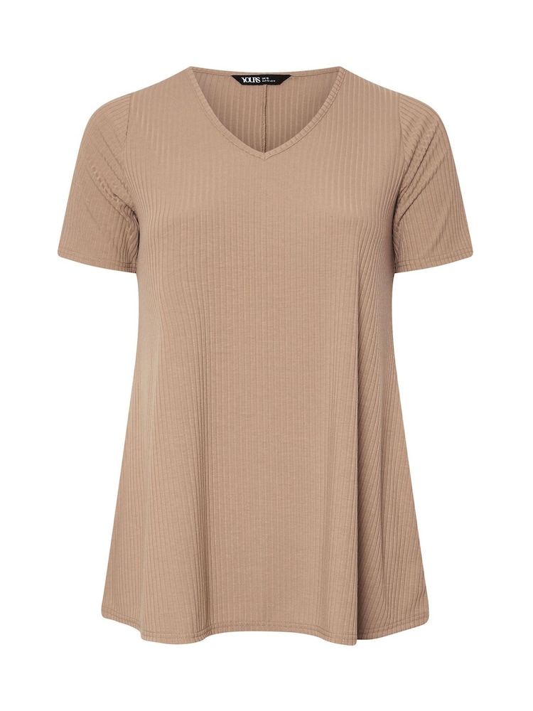 Yours Curve Natural V-Neck Ribbed Swing T-Shirt - Image 5 of 5