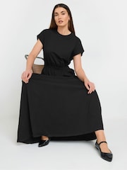 Long Tall Sally Black 100% Cotton Shirred Waist Dress - Image 1 of 5