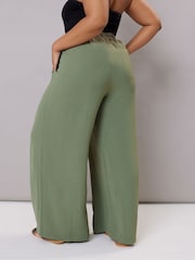 Yours Curve Green Washed Twill Wide Leg Trousers - Image 3 of 4