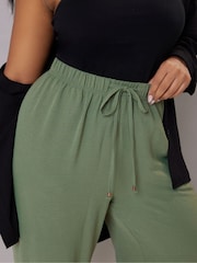 Yours Curve Green Washed Twill Wide Leg Trousers - Image 4 of 4