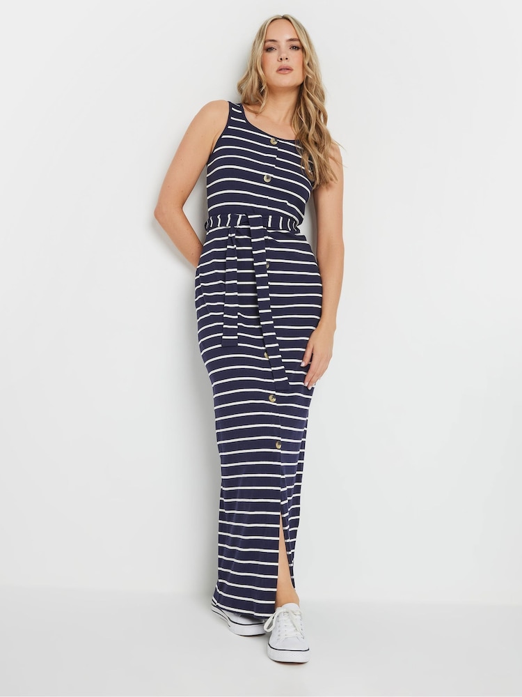 Long Tall Sally Blue 100% Cotton Striped Button Maxi Dress - Image 1 of 5