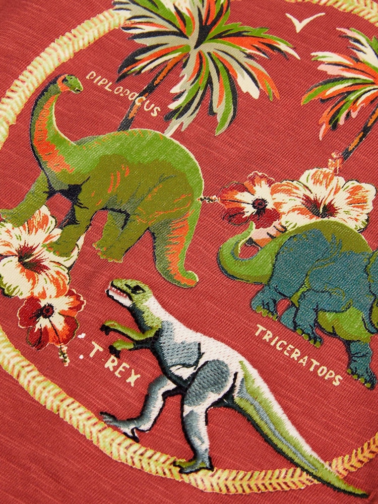 Monsoon Red Dinosaur Graphic 100% Cotton T-Shirt - Image 3 of 3