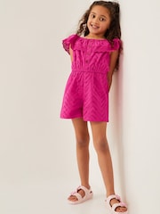 وردي - Monsoon Broderie Ruffle 100% Cotton Playsuit - صورة 1 من 4